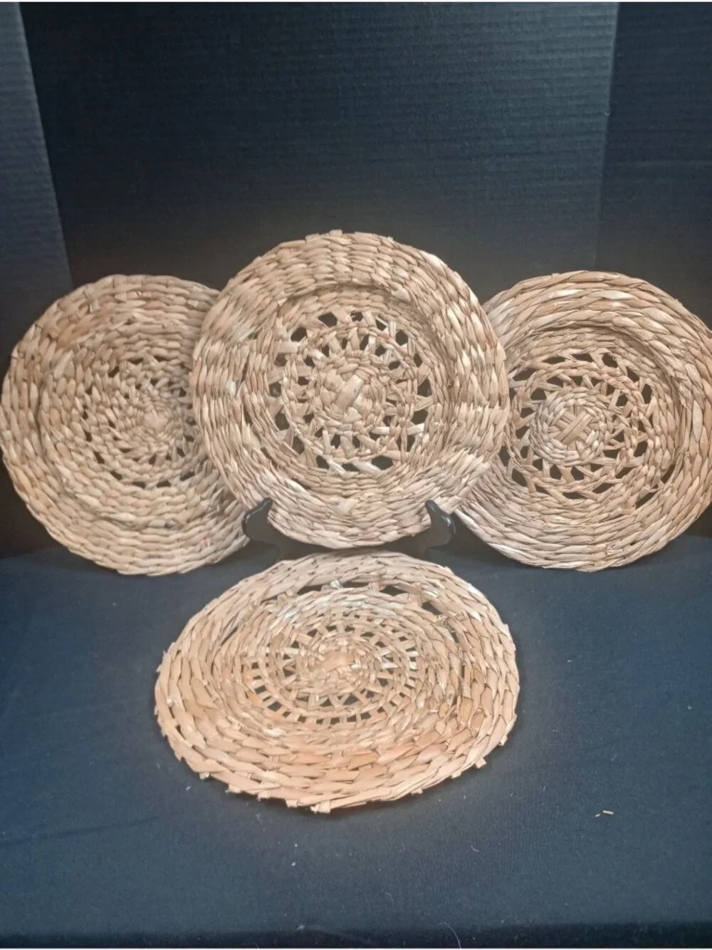 Vintage Retro Boho Cottage Hand Woven Basket Weave  Round Place Mats7Wall Hangin